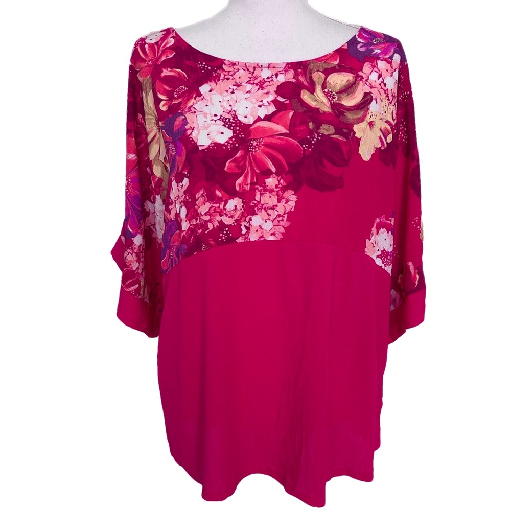 NWT Diane Gilman DG2 Floral Blouse Lightweight Flowy Tunic Summer Oversized Med